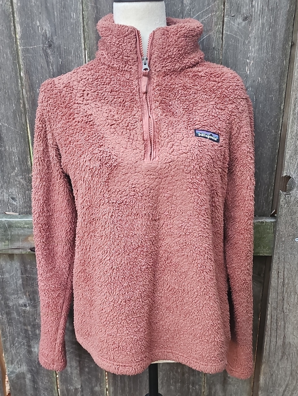 Patagonia Los Gatos Womens Plush Quarter Zip Teddy Pullover Rose Brown M